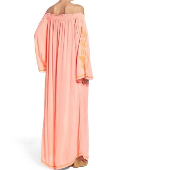 Lilly Pulitzer Nita Maxi Dress Off The Shoulder Guava Melon Beaded Size Small - Picture 3 of 11